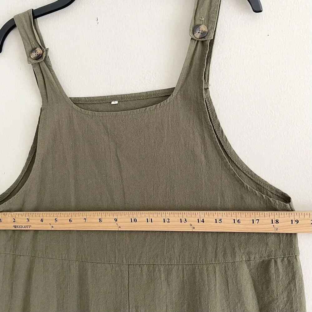 Lagenlook Overall Womens Size L Hunter Green Cotton Blend Slouchy Lightweight - Picture 7 of 10